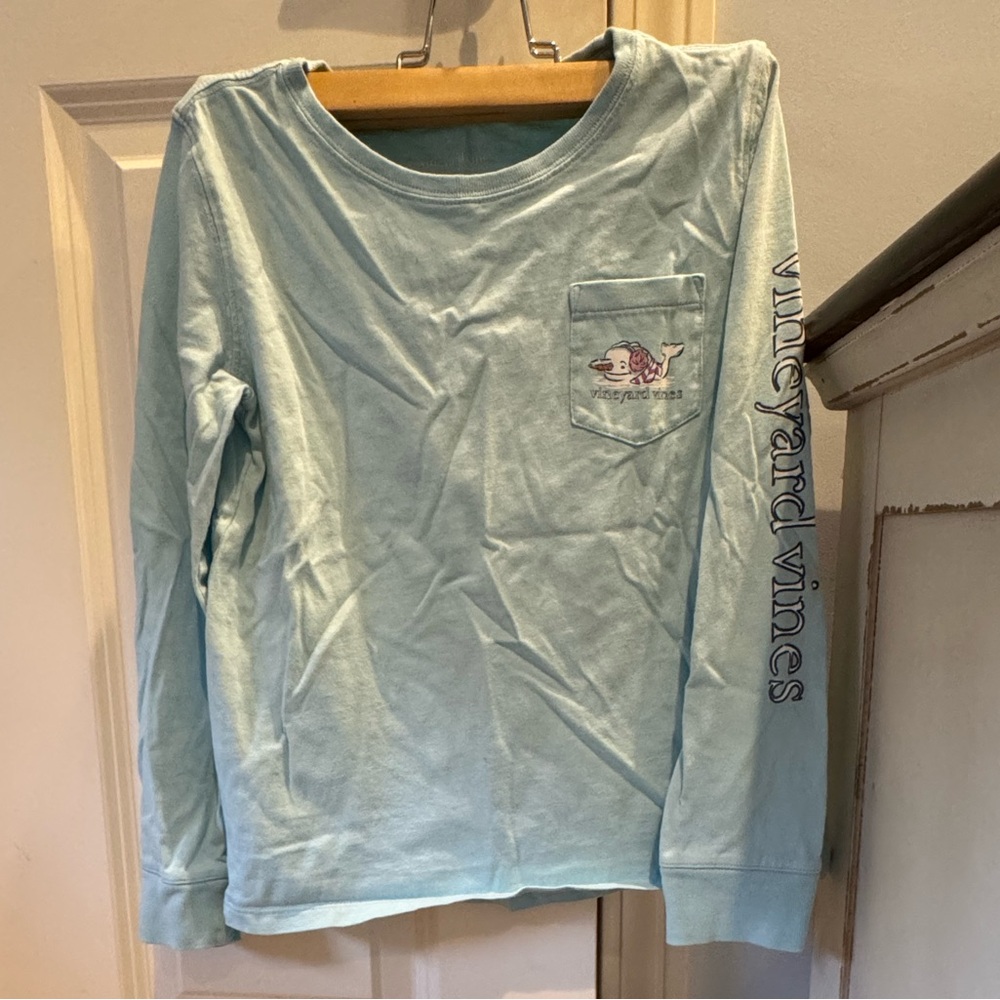 M 10/12 Vineyard Vines Aqua Long Sleeve Tee snowman